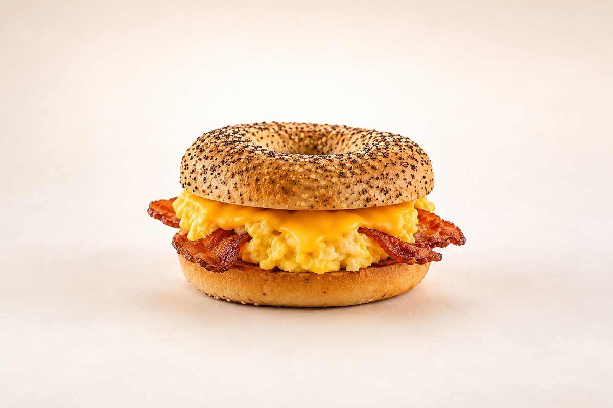 Breakfast bagel sandwiches with egg and cheese