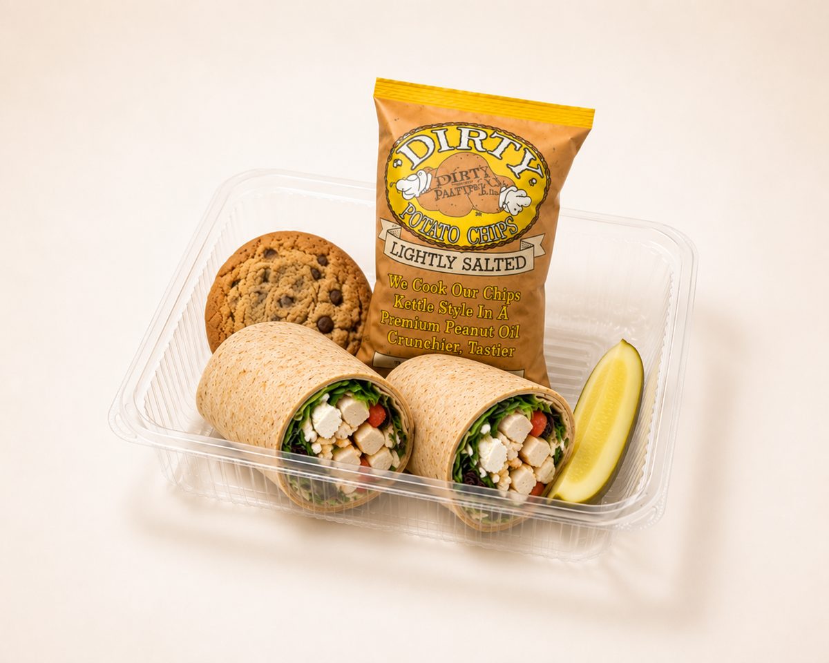 California wrap box lunch with chips and a cookie