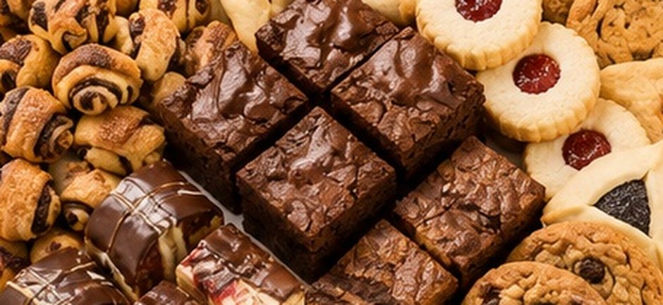 Cookie and dessert tray with brownies and assorted cookies