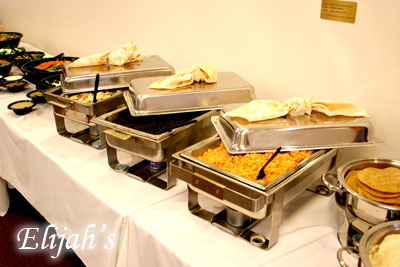 Hot catering trays in chafing dishes