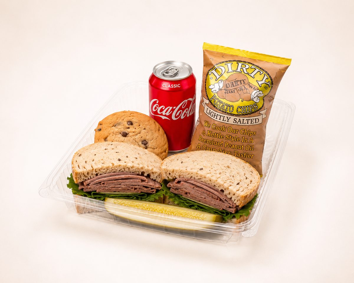 Overstuffed deli sandwich box lunch