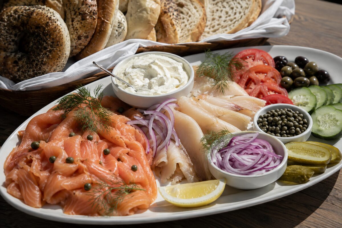 Smoked fish platter with lox, whitefish and sable