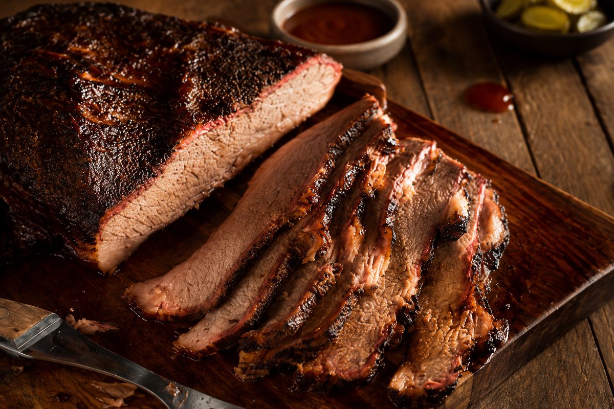 Slow-roasted sliced beef brisket