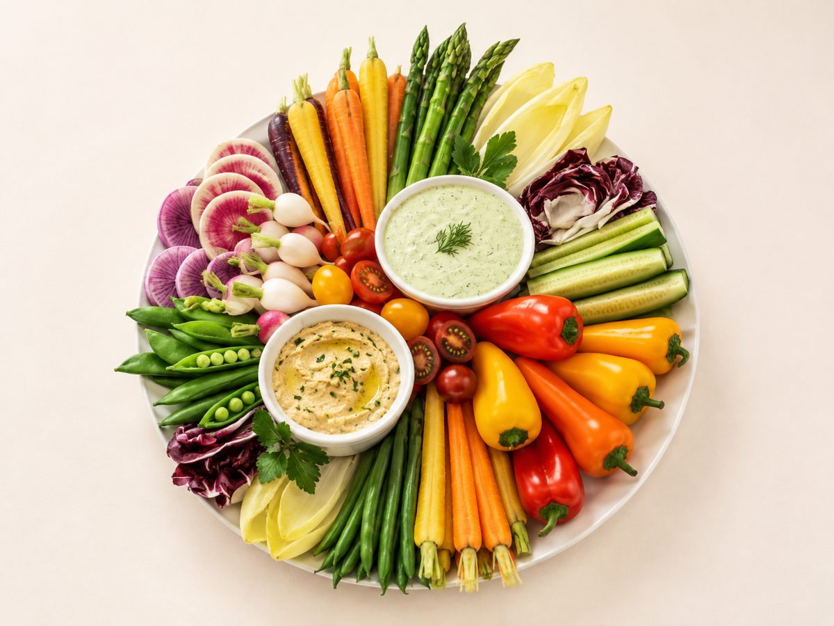 Vegetable crudites platter with dip